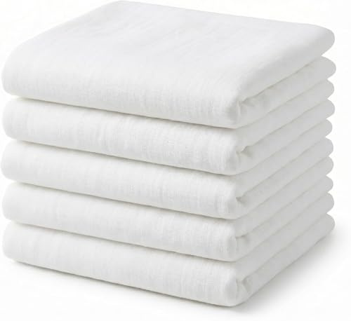 Homeable Musselin Spucktücher 10er Set 80x80 cm aus 100% Baumwolle – Weiche & Saugfähige Mullwindeln für Babys – Oeko-TEX Zertifiziert – Stoffwindeln für Neugeborene in Weiß