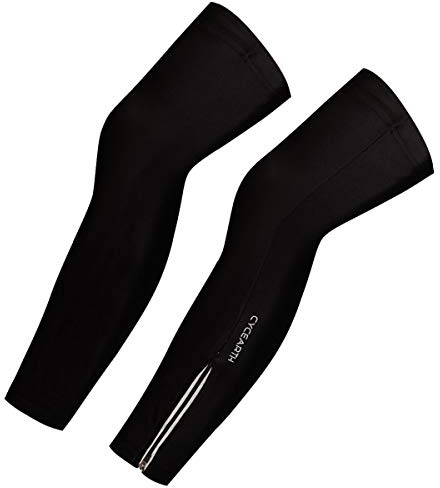 CYCEARTH Calentadores de piernas de ciclismo para hombre y mujer, mallas deportivas a prueba de sol, Negro, Large
