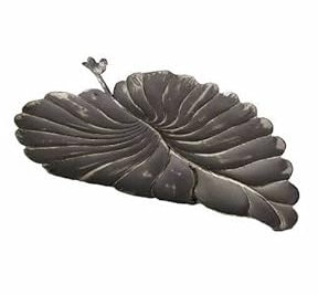 L'Héritier Du Temps Grande Feuille Coupelle à Poser Style Bain a Oiseaux ou Mangeoire de Jardin Bain d'Oiseau en Fer Gris 17x43x53cm