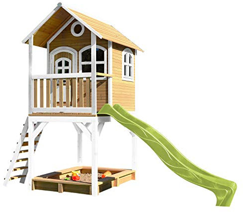 AXI Sarah Maison Enfant avec Bac à Sable & Toboggan Vert Clair | Aire de Jeux pour l'extérieur en Marron & Blanc | Maisonnette/Cabane de Jeu en Bois FSC