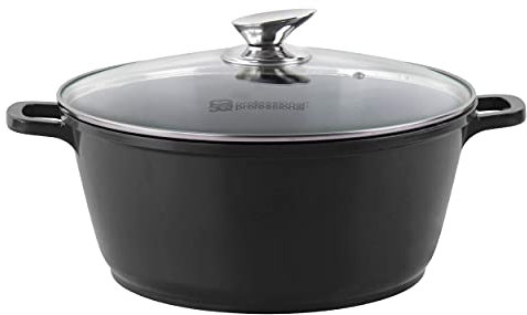 SQ Professional NEA Die-Cast Aluminium Stockpot with Lid 3-Layer Non-Stick Coating - Stew pots - Tempered Glass Lid with Steam Vent Casserole pan (Nera, 32cm)