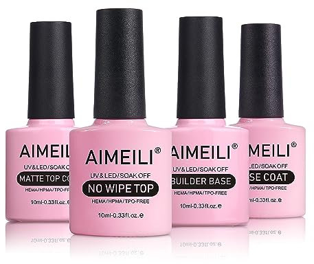 AIMEILI UV Nagellack Base und Top Coat Matt Top Coat Builder Base Gel Set, 4×10ml Gel Unterlack Und Überlack Matte Top Builder Nail Gel Nail Art Maniküre