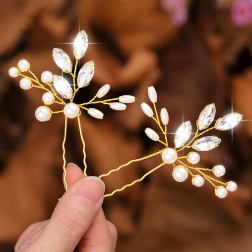 Zoestar Braut-Haarnadeln, goldfarben, Kristall, Kopfschmuck, Perlen, Haarspange, Braut-Haarschmuck für Damen und Mädchen (2 Stück)