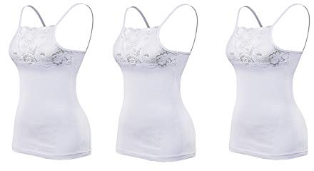 Maria Angel Pack of 3 Ladies Plain Cotton Vest Top Lace Trim Neck Design Cami Strappy Camisole 5010 (XX-Large, White)