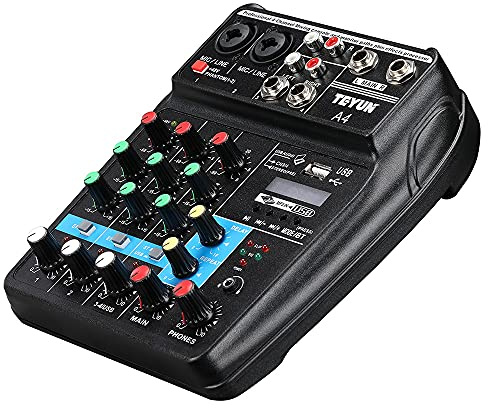 BANGHA Mixer Audio Console di miscelazione Audio con Bluetooth Record Mini Audio Mixer con USB Professional 4 canali DJ Karaoke KTV Meeting Mixer Audio Dj