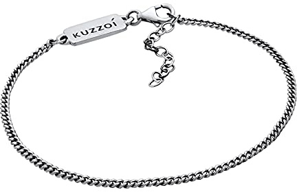 Kuzzoi Herren Silber Armband mit Panzer Glieder (2 mm) für den Mann, Panzerarmband aus massiven 925 Sterling Silber, Männerarmband mit Karabiner, Basic Armband für Herren Länge 19 + 5 cm