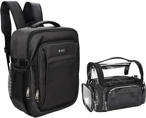 Relavel Professional Makeup Case Makeup Backpack and Clear Makeup Brush Case for Makeup Artists, Durable Water-resistant Material, with Shoulder Strap and Adjustable Dividers Black