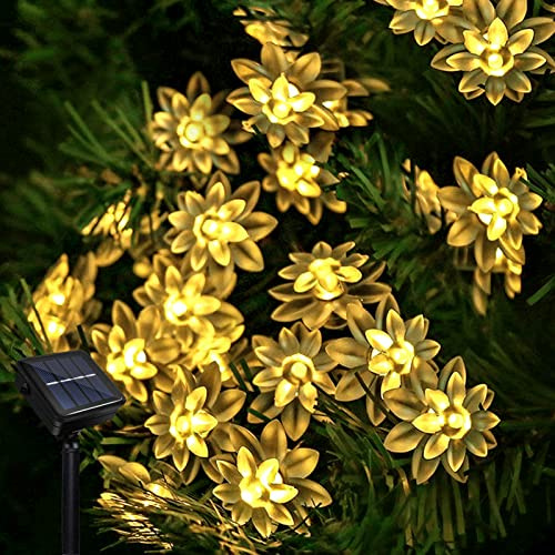 Micacorn Guirnaldas Luces Solar, 7 Metro 8 Modos 50 LED Luces Solares de Lotus de Impermeables, LED Lotus Luces de Hadas Solar para Exteriores Jardines Bodas Decoración Navideña