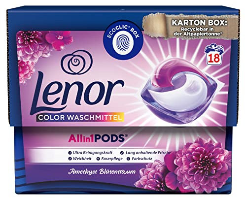 Lenor Waschmittel Allin1 PODS Amethyst Blütentraum für 18 Waschladungen Mit Ultra Reinigungskraft Und Lang Anhaltender Frische