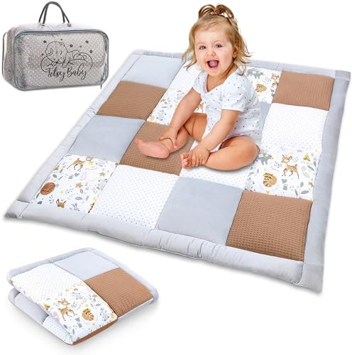 Krabbeldecke Spielmatte Krabbelmatte für Baby Kinder - Babies Patchworkdecke Bodenmatte Spieldecke Play Mat für Kinderzimmer und Laufgitter Oeko-Tex 100x100 cm