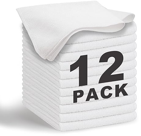 WEAWE® Mikrofasertücher - Serie 2100 (33x33cm) Superweiches, Hochsaugfähiges putztücher Lappen küche, wiederverwendbar, fusselfrei, waschmaschinenfest Microfasertücher Weiß (12 Stück)