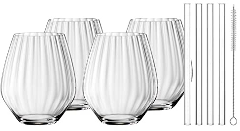 Spiegelau & Nachtmann Tastes Good Gin & Tonic Set, 4 Gin Gläser 625 ml + 4 Trinkhalme 15 cm + Reinigungsbürste, Cocktailgläser & Trinkgläser mit Glashalmen für Partys, Spülmaschinengeeignet