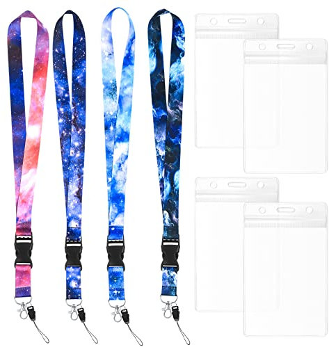 4 Stk Schlüsselband Lanyards, Schlüsselbänder Umhängeband, Schlüsselanhänger mit Karabiner Schlüsselbund, für Ausweis, Autoschlüssel, Handy, Kamera, mit 4 x Kartenhüllen