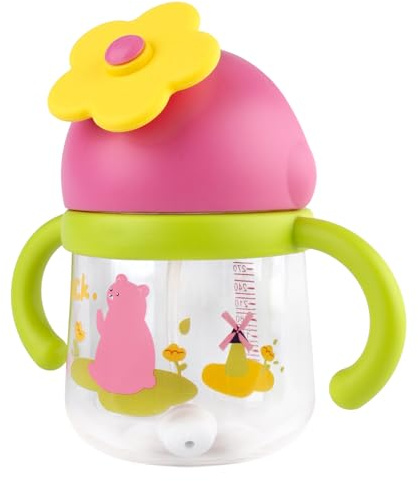 Qshare Tazza per Bambini 6+Mesi,300 ml Bicchiere con Cannuccia per I Più Piccoli,Borraccia Cannuccia Bambini,Tazza con Cannuccia Bambini Tazza di Latte con Bilancia Tazza di Paglia per bambini (rosa)