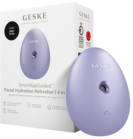 GESKE | SmartAppGuided™ Facial Hydration Refresher | 4 i 1 | Vattenfördelare | Ansiktsångare | Vattenspray | Ansiktsmister | Ansiktsrengöringsenhet | Mister | Kosmetika | Naturlig lyster Purple