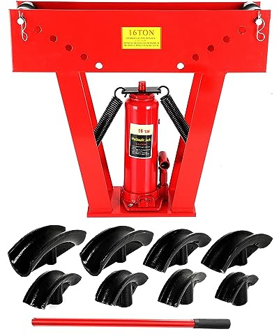 Hydraulic Pipe Bender 16 Ton Manual Copper Exhaust Tube Bender Tool 8 Dies (1/2,3/4,1,1-1/4,1-1/2,2,2.5, 3) Adjustable Rollers 90-180° Bending Steel Iron Metal Ratcheting