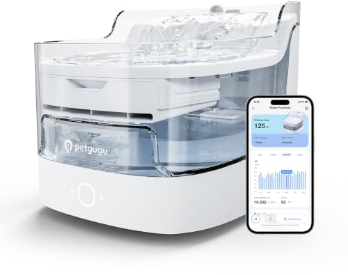 PETGUGU Cat Water Fountain for Drinking, 2L Cat Fountain, Smart App Control Water Fountain, Automatic Water Dispenser for Pet Cats Dogs（2.4G WiFi PF1)