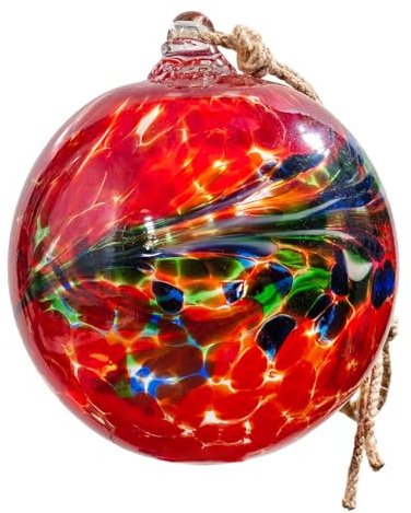 LaElvish Garden 6” Large Glass Ball Indoor Outdoor Home Décor Gazing Ball Handmade Blown Glass Hanging Ornament (Red)