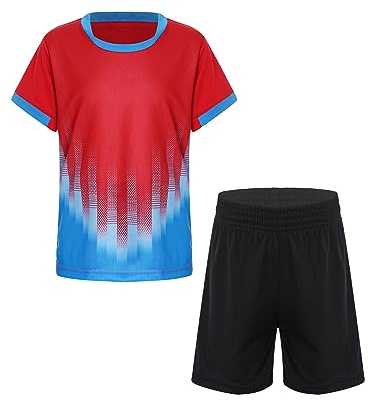 Oyolan Barn pojke fotbollströja kortärmad och shorts set sport fotboll basket sommar 5–16 år, Färg: röd, 11-12 ans