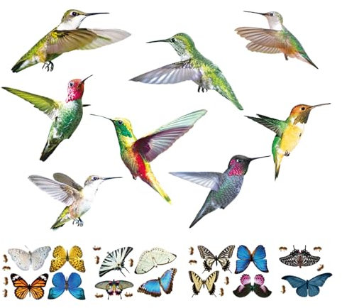 KHIRY Colibrí Ventana Pegatinas, 9 Piezas Colibrí Ventana Pegatinas, Ventana Anti Pájaro Pegatinas Multicolor, Ventana Pegatina Pájaros Anti-Colisión