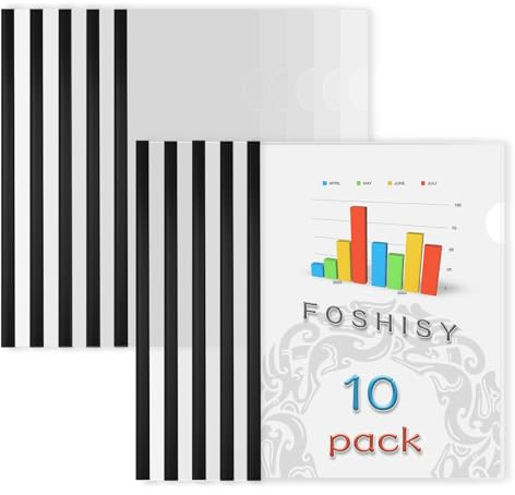 FOSHISY Paquete de 10 cubiertas transparentes A4 con barras deslizantes, cubiertas de informes de barra deslizante de 9 mm, capacidad de 40 hojas, color negro