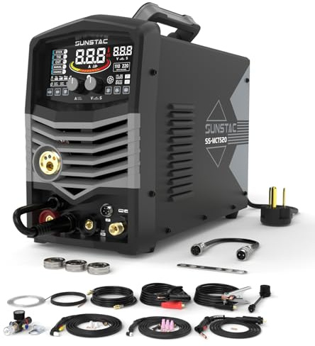 Sunstac 5 in 1 Plasma Cutter and Welder Combo, CUT/TIG/MIG/Flux MIG/MMA, 50A Plasma Cutter, 200A TIG and MIG, 180A STICK Welder, 110/220V Dual Voltage Multi-Functional Welder