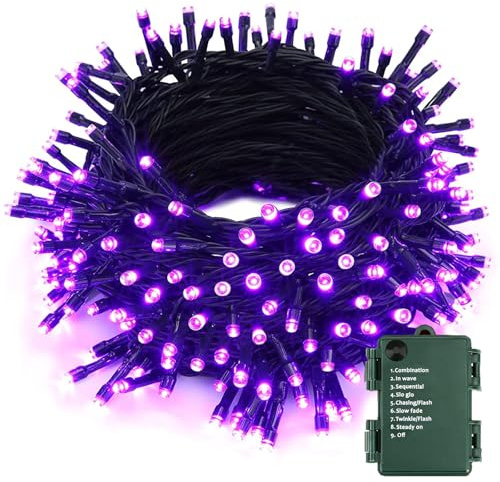 BrizLabs Halloween Lichterkette Lila, 20M 200 LED Weihnachten Deko Lichterketten Innen Batterie 8 Modi Wasserdicht Weihnachtsbaum Beleuchtung für Außen Garten Balkon Hof Hause Geburtstag Horror Party