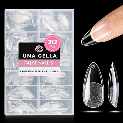 UNA GELLA Medium Mandel Nageltips, 312 Stück 12 Größen Soft Gel Tips | Ohne C-Kurve Nail Tips Effektive Nagelverlängerungen für DIY Nail Art und Salon, Press-On Nails, Falsche Nägel