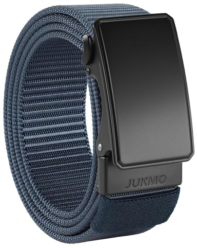 JUKMO Automatik Gürtel Herren, 3,8cm Nylon Ratsche Freizeit für Jeans | Schiebeschließe, ohne Löcher, zuschnittbar zum Anpassen, Geschenkbox