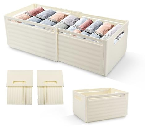 Dechoga 2 Stück Kleiderschrank Organizer,Große Ausziehbare Aufbewahrungsbox Schrank Organizer,Küchenschrank Organizer für Küchenschrank,Schränke,Regale,Schubladen und Kleiderschrank,Milchig Weiß