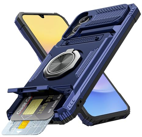Coolden for Samsung A15 Phone Case with Card Holder [Max 2 Cards] Ring Kickstand Armor Shockproof Military Grade Heavy Duty Protective Case Wallet Case Cover for Samsung Galaxy A15 Phone Case-Navy