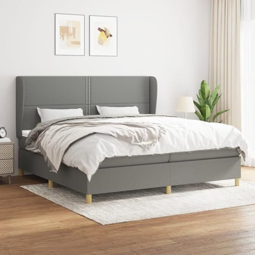 Homgoday Federbett mit Matratze dunkelgrau 200 x 200 cm Stoff, moderne Bettstruktur, Bett Bettrahmen, Bettrahmen, Bettgestell für Schlafzimmer Model3128470