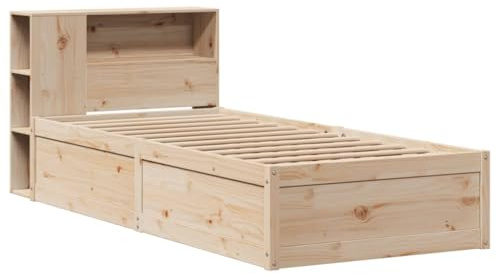 vidaXL Massivholzbett, Holzbett Bett ohne Matratze mit Kopfteil, Bettrahmen Bettgestell mit Lattenrost, Einzelbett für Schlafzimmer, 100x200cm Kiefernholz