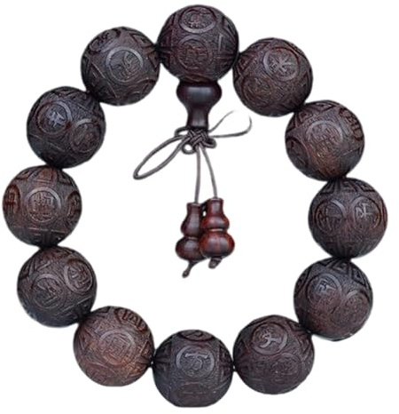 XYUERU Bracelets en Bois Bracelet de Perles de Bois de Santal Naturel Bracelet de Grandes Perles de prière, Collier de Bouddha Bouddhiste tibétain en Bois for Hommes Femmes