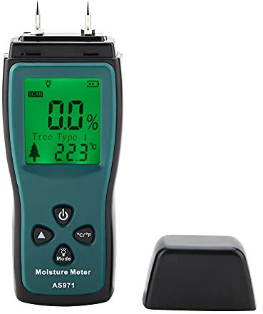 AS971 Holzfeuchtetester, LCD-Display, Digitaler Holzfeuchte-Feuchtigkeitstester 0–40 ℃, Schnelle Messung des Feuchtigkeitsgehalts mit Stabiler und Schneller Reaktion,