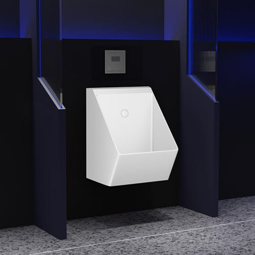 Urinoir Suspendu avec Valve de Rinçage,Conception a Induction Intelligente, Urinoir Mural en Acier INOX, Urinoir à Chasse d'eau à Haute Efficacité pour Toilettes Publiques Commerciales(White)