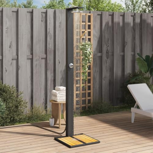 Xichuzi Gartendusche Schwarz 50x55x224 cm Poly Rattan und Akazienholz, Dusche Für Garten, Outdoor Shower, Garten Dusche, Außen Dusche - 368206