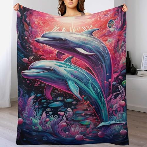 AAPZY Decke Delfin Decke Tagesdecke - Weiche Flannel Decke Mit Muster Sofadecke - Baumwolldecke Wohndecke Sofaüberwurf Bettüberwurf （130×180cm）