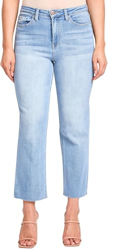 YMI Jeans Women's Cropped Straight Leg Jeans, 08C Light Medium Wash, 5