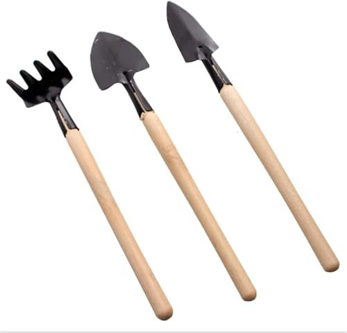 RYRYR Attrezzi da Giardino 3 Pezzi Mini attrezzo da Giardinaggio Portatile Testa in Metallo Pala Rastrello Vanga Set for Piante