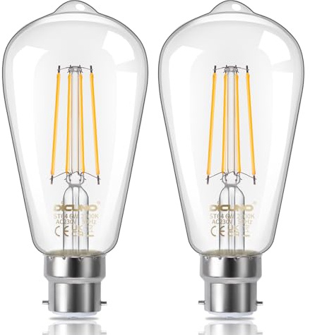 DiCUNO B22 Bayonet LED Bulb ST64, 6W=60W, Warm White 2700K, 810LM, 2Pcs | Vintage Edison Light Bulb, Filament Clear LED Bulb, Non-dimmable