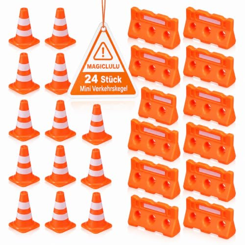 MAGICLULU 24 Stück Mini Verkehrskegel Mini Verkehrsschilder Miniatur Szene Straßensperrenkegel Verkehrsschildmodelle Kinder Pädagogisch Wertvolle Kognitive Verkehrsschildmodelle Für