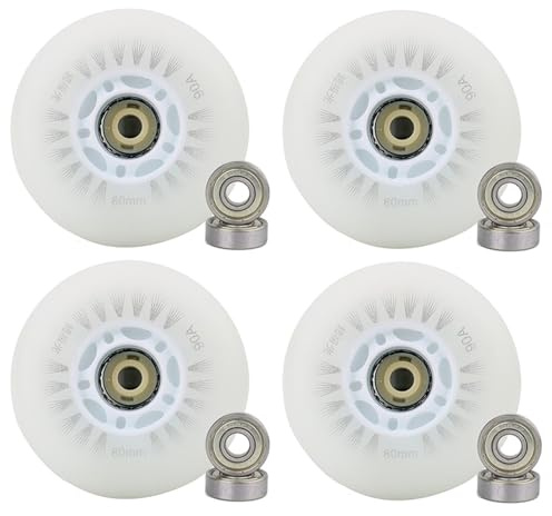 JCCHT 90A Leuchtende Inline-Skate-Räder 62 mm 64 mm 68 mm 70 mm 72 mm 76 mm 80 mm 90 mm 100 mm 110 mm 125 mm Rollschuhe PU-Räder 4er-Pack mit Lagern,Weiß,64mm