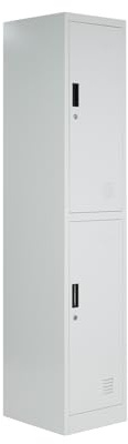BRINDEK Taquilla Vestuario metálica 2 Puertas Blanca RAL 9016-185x38x45 cm con Cerradura, balda y Barra Interior - Incluye Llave | Armario metálico Estrecho Garaje Oficina Locker