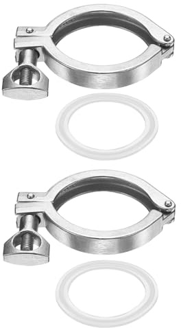 PATIKIL Tri Sanitary Clamp Single Pin, 2Set Heavy Duty 304 Stainless Steel Clamp Sanitary Fittings with Wing Nut Silicone Gasket for Ferrule TC Tube OD 2, Silver