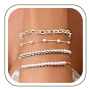 SLOONG 2-5 Stück Armband Damen, Armband Set für Damen Mädchen Schmuck | Vergoldet/Versilber Perlenarmband Twist Schlange Armbänder Wasserfest Büroklammer Armreif Verstellbare Knoten Armband Set