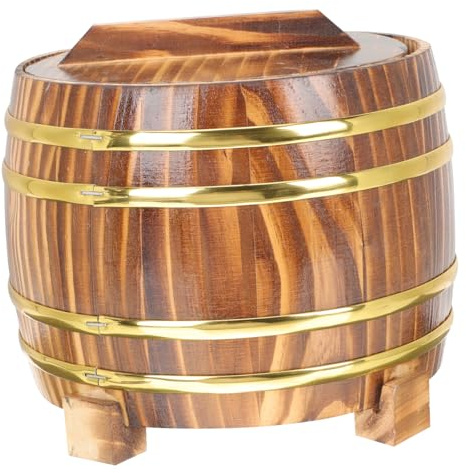 VALICLUD Contenedor de Arroz al Vapor de Madera con Interior de Acero Inoxidable y Tapa Cubo para Cocinar y Almacenar Arroz Casa para del Sushi y Cocina Japonesa
