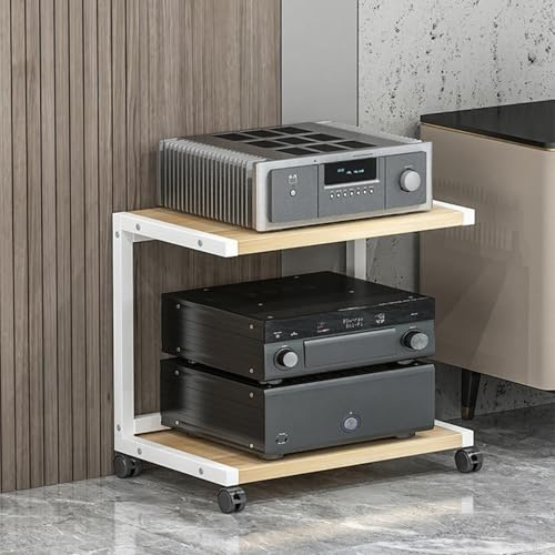 Estante de audio HiFi de 2/3/4 niveles, gabinete multimedia estéreo de madera y acero, centro de entretenimiento para reproductor de DVD y caja de cables, acabado blanco, 45 cm de altura
