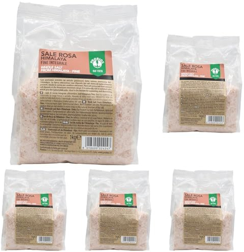 Probios Sale Rosa Himalaya Intera Fine - Naturale e Non Raffinata - Sale Rosa Senza Additivi - 1 kg (Confezione da 5)