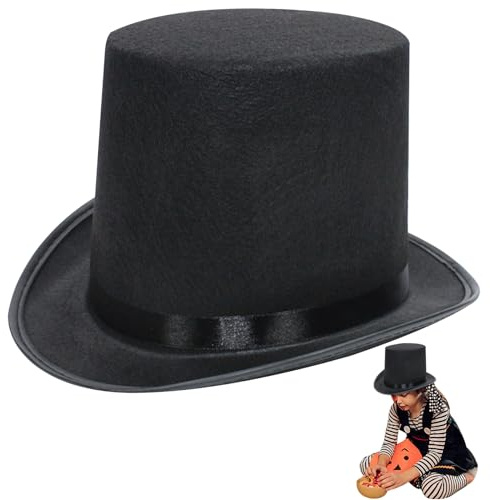 Porgeel Sombrero de Copa para niños 4 Sombrero de Copa Negro Alto Tela de Fieltro Mago Divertido para Disfraz de Mago Decorativo